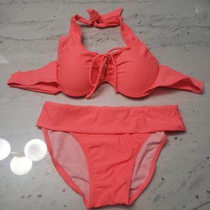 [NEW] Coral Swimsuit/ halter Neck Bikini Set